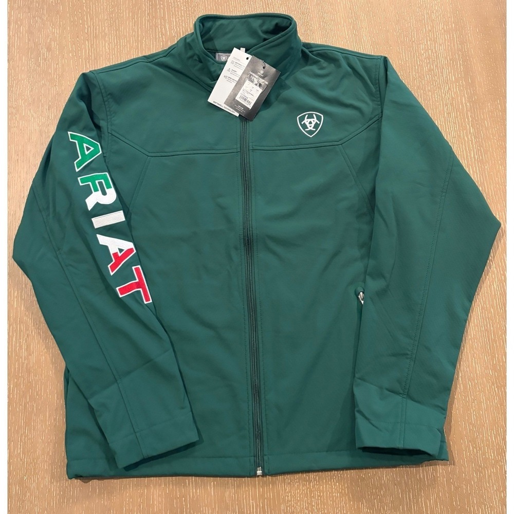 Ariat Men's Green Jacket Mexico Flag Full Zip Wind Water Resistant Size L New